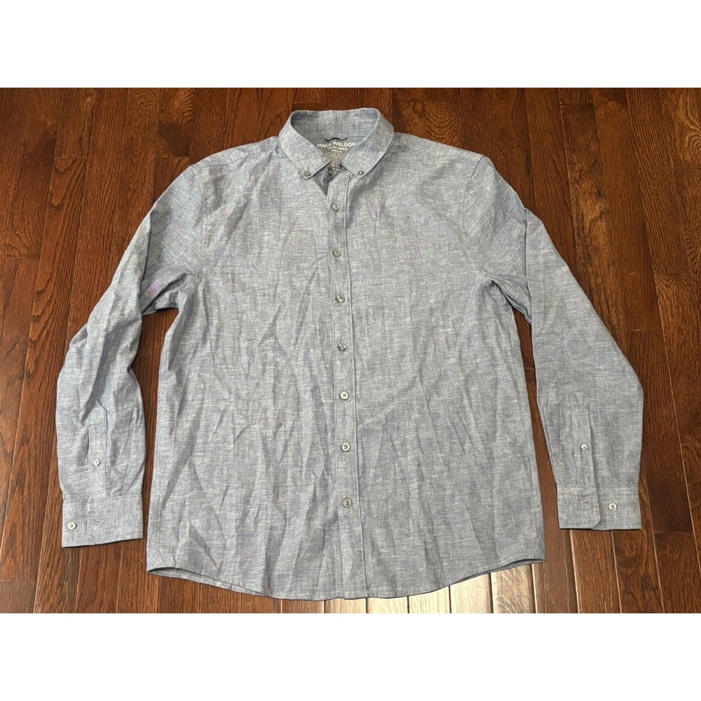 Mack Weldon Tech Linen Button Up Shirt Medium Blue